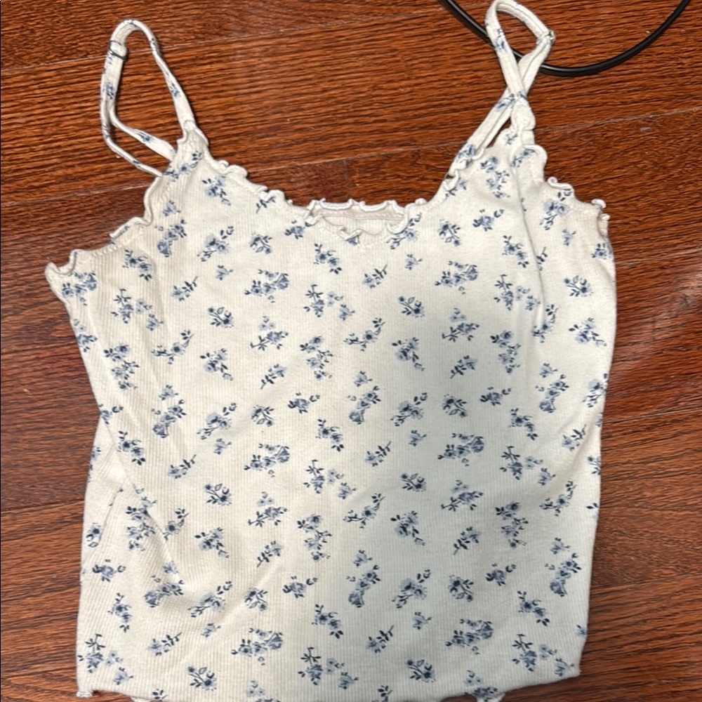 Hollister White and Blue Fitted Camisole
